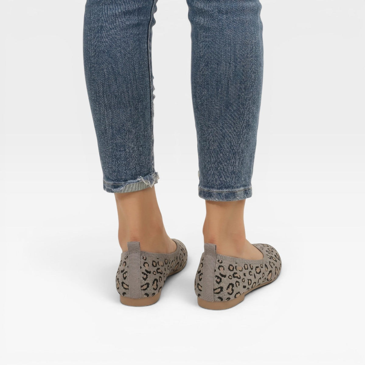 Kvindernes Leopard Print Strikket Ballet Flats – Spidse Tå Slip On Komfort Sko