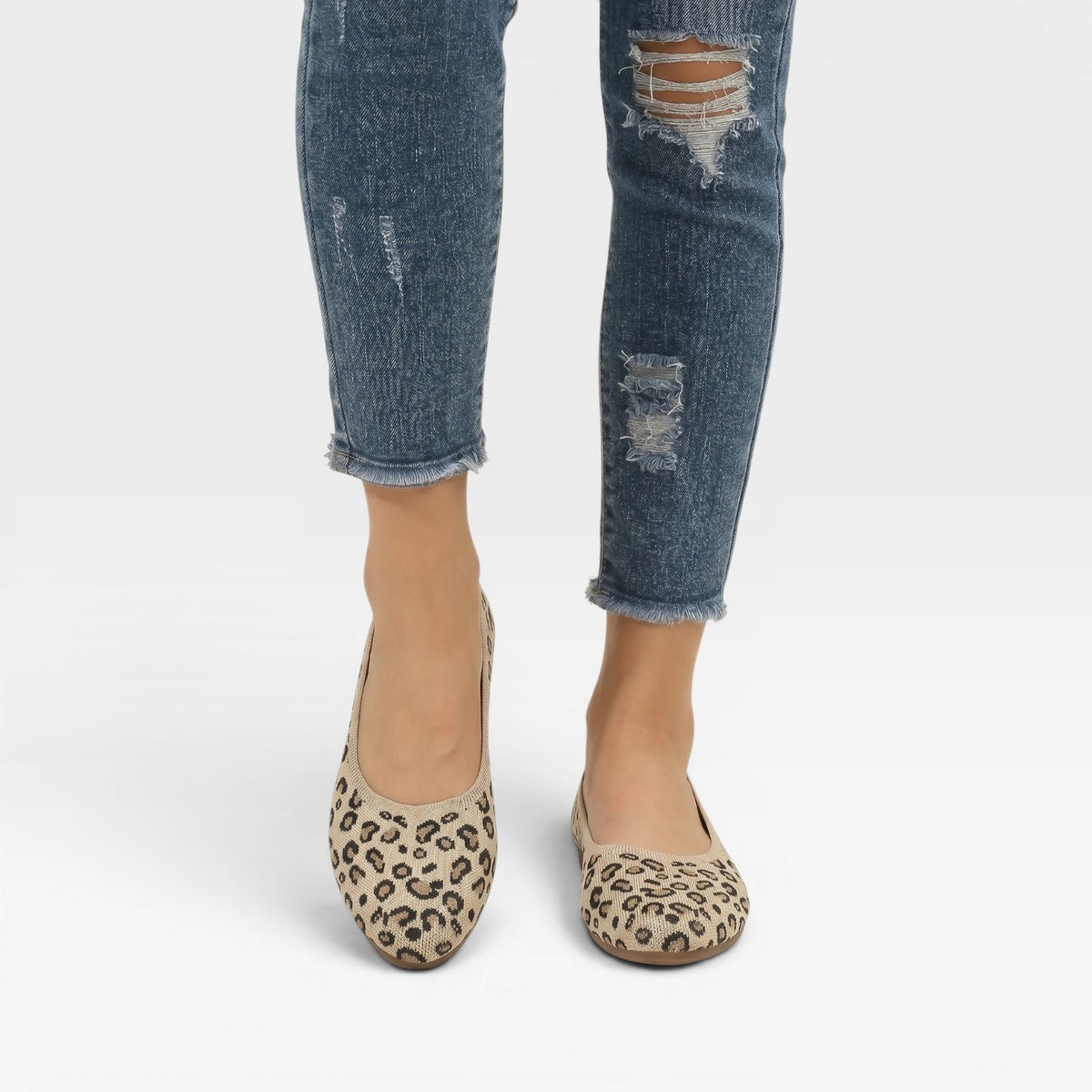 Kvindernes Leopard Print Strikket Ballet Flats – Spidse Tå Slip On Komfort Sko