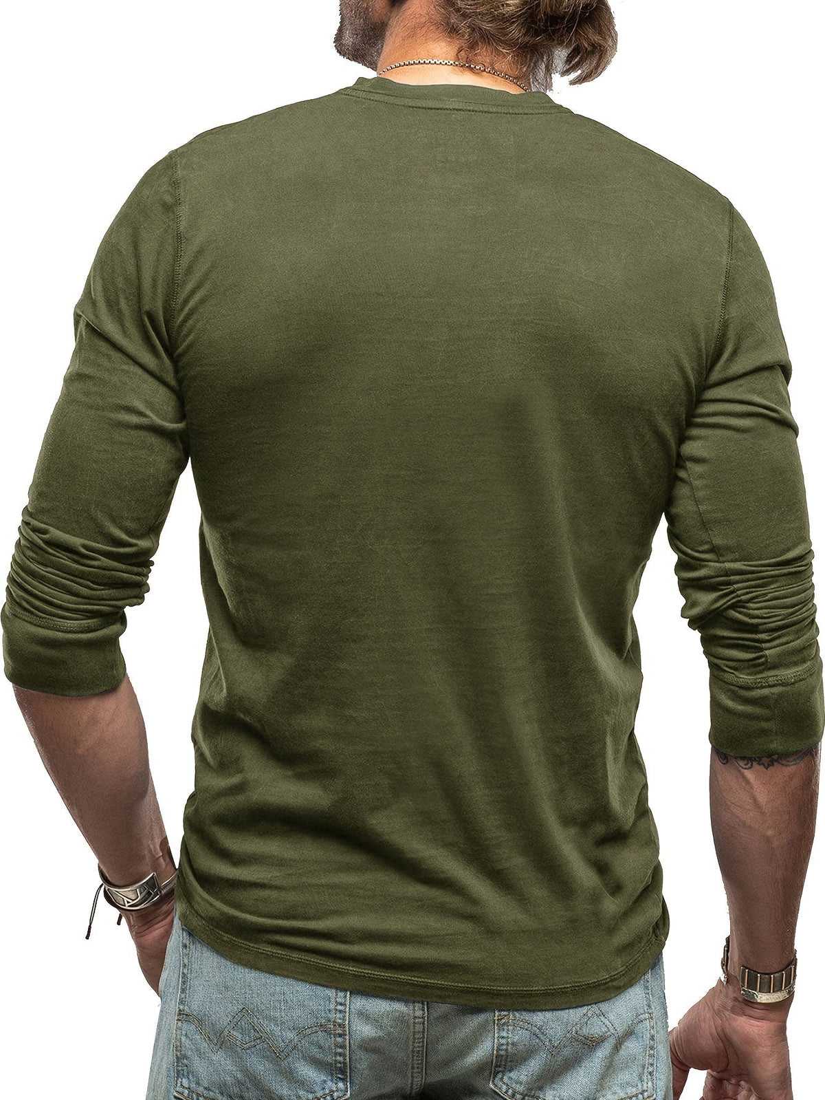 Herres Langærmet Henley T-Shirt – Stretch Casual Lag til Hverdagsbrug