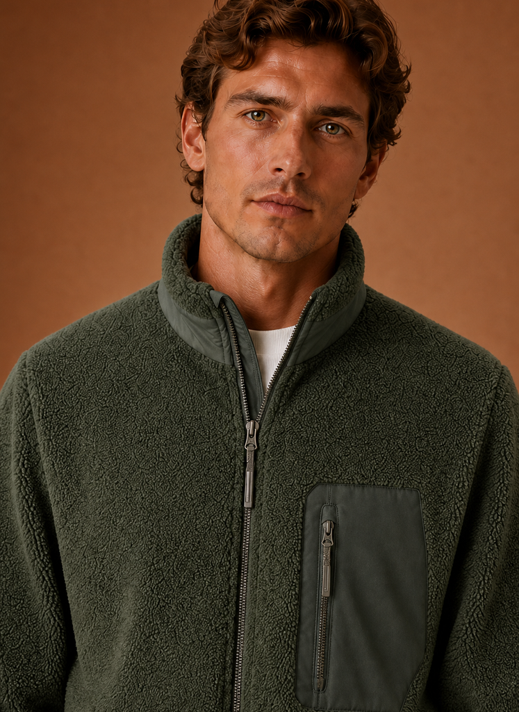 Herre Sherpa Fleece Jakke - Fulde Lynlås Vinterjakke | Areleon