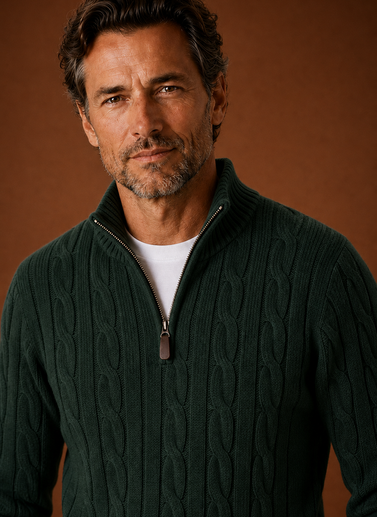Herre Kabelstrik Quarter Zip Sweater - Casual Pullover | Areleon