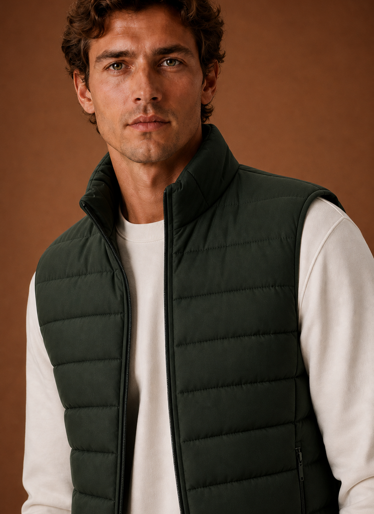 Herre Puffer Vest - Letvægts Quiltet Vinter Gilet | Areleon