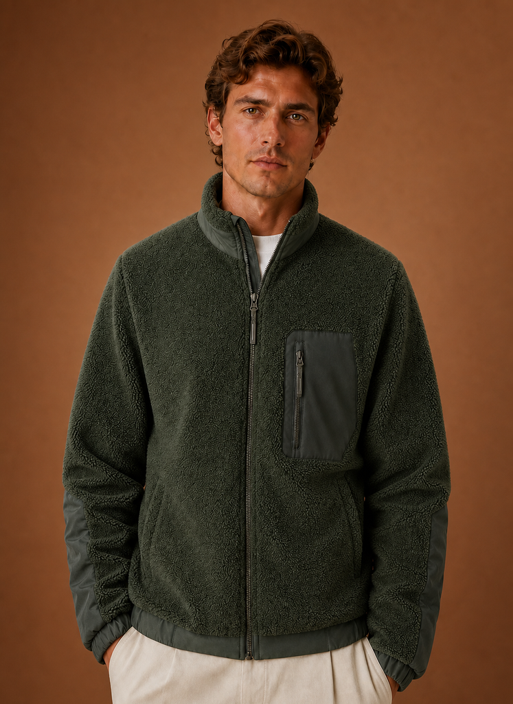Herre Sherpa Fleece Jakke - Fulde Lynlås Vinterjakke | Areleon