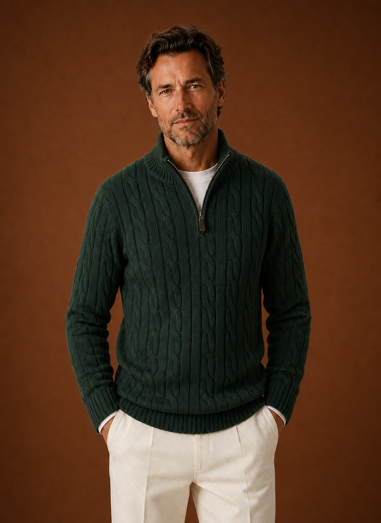 Herre Kabelstrik Quarter Zip Sweater - Casual Pullover | Areleon