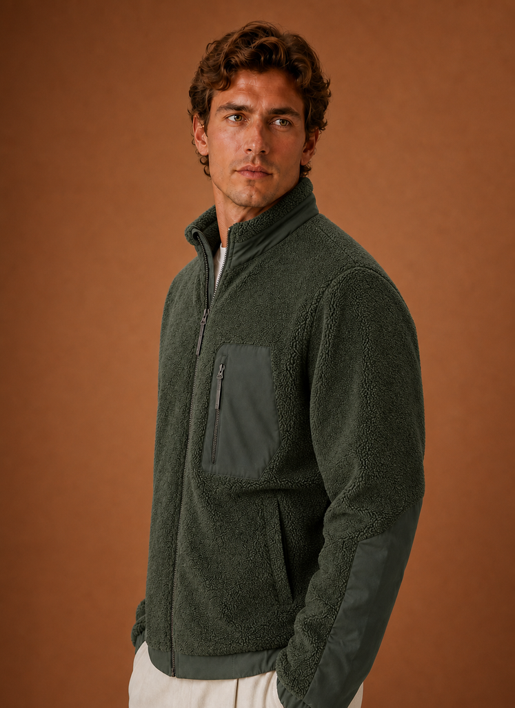 Herre Sherpa Fleece Jakke - Fulde Lynlås Vinterjakke | Areleon