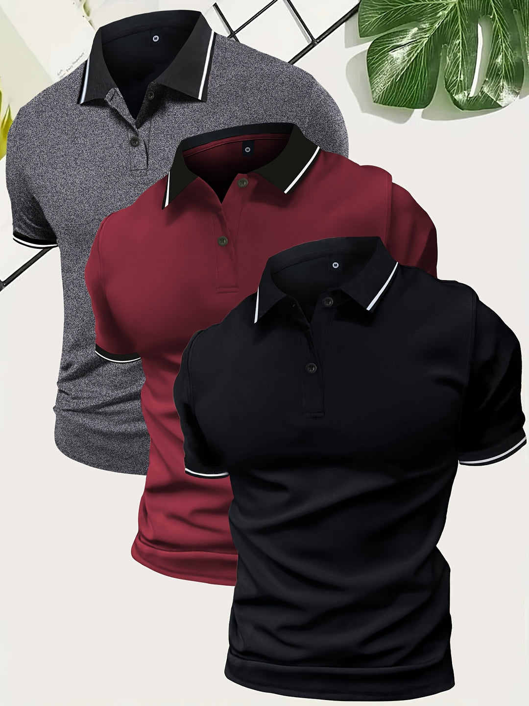 Herre Contrast Krave Slim Fit Kortærmet Polo T-shirts 3 i 1