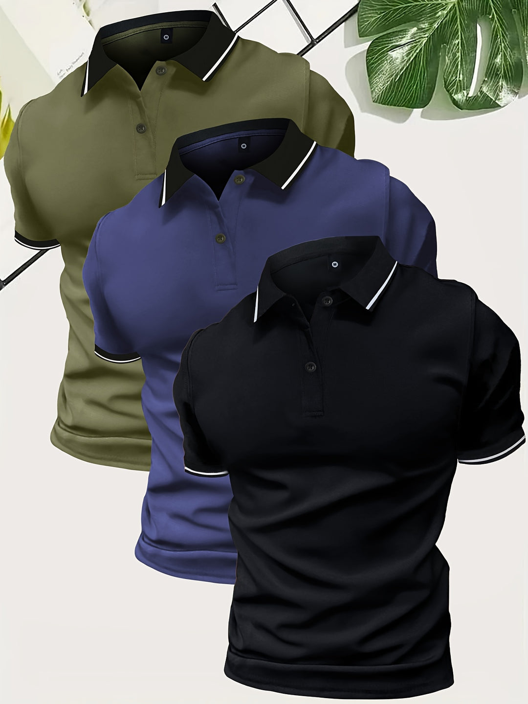 Herre Contrast Krave Slim Fit Kortærmet Polo T-shirts 3 i 1