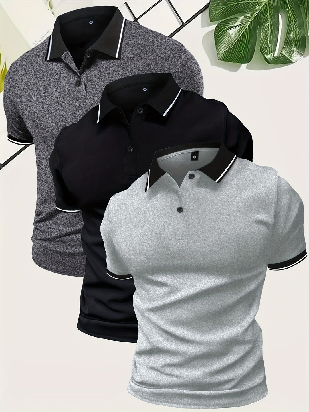 Herre Contrast Krave Slim Fit Kortærmet Polo T-shirts 3 i 1
