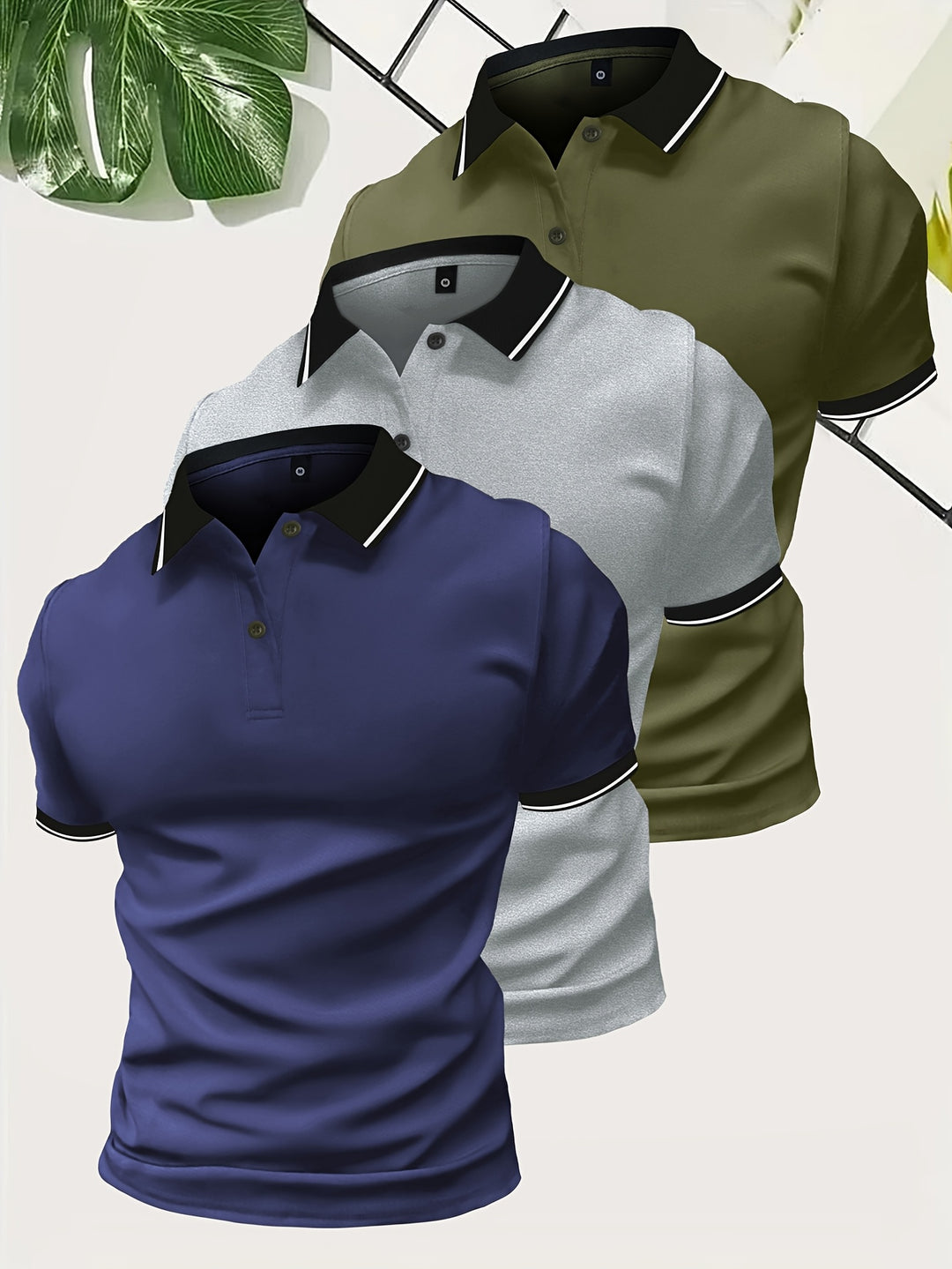 Herre Contrast Krave Slim Fit Kortærmet Polo T-shirts 3 i 1