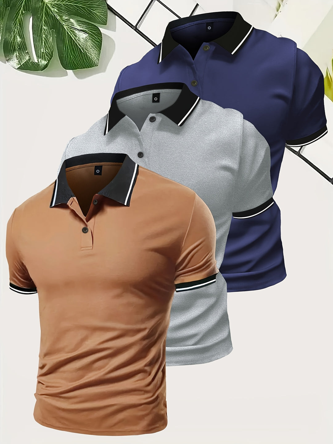 Herre Contrast Krave Slim Fit Kortærmet Polo T-shirts 3 i 1
