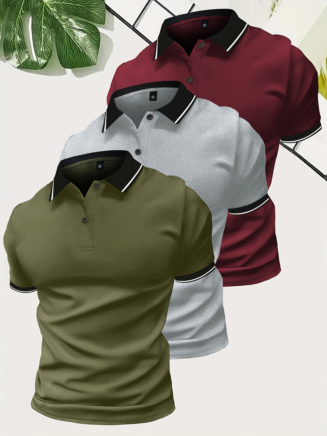 Herre Contrast Krave Slim Fit Kortærmet Polo T-shirts 3 i 1