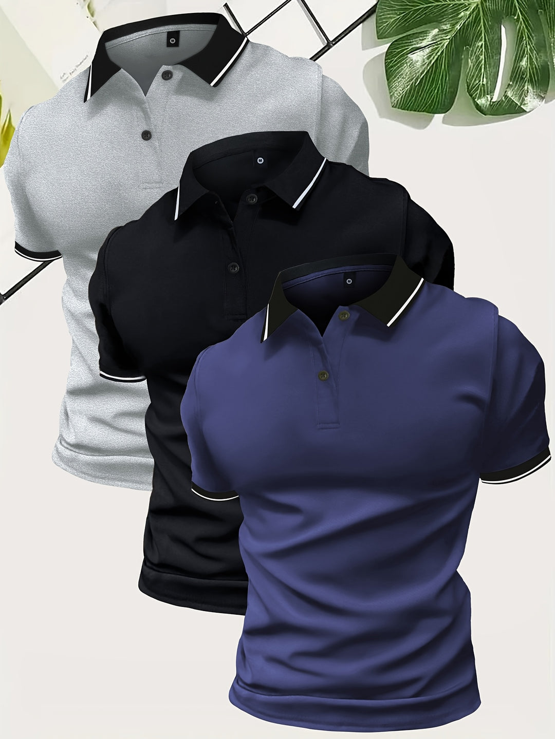Herre Contrast Krave Slim Fit Kortærmet Polo T-shirts 3 i 1