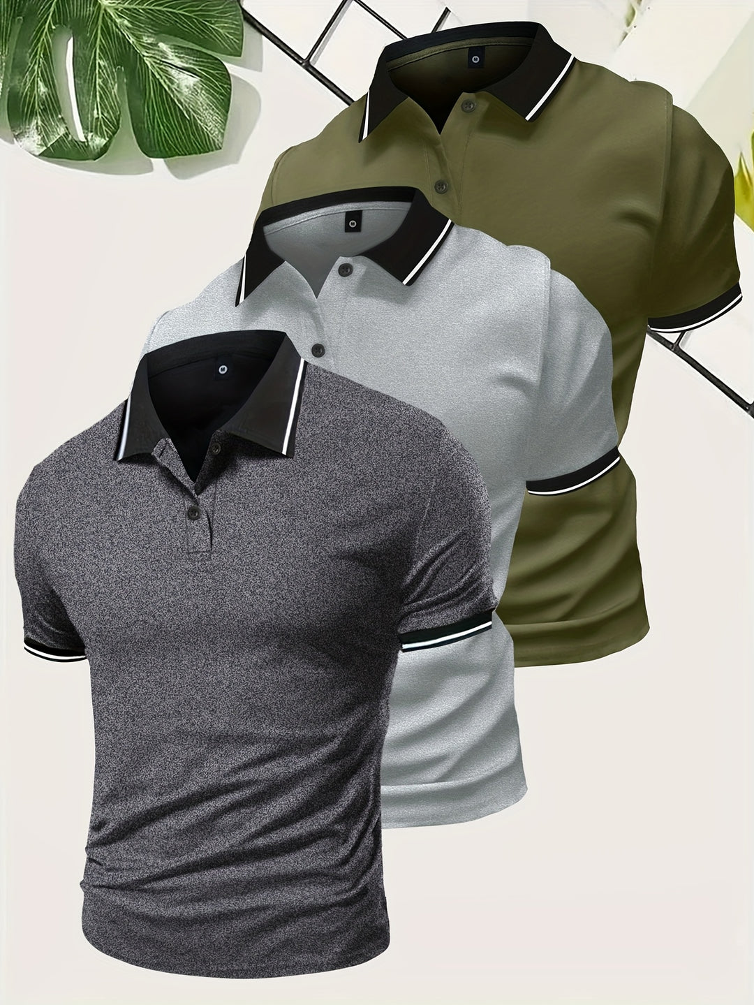 Herre Contrast Krave Slim Fit Kortærmet Polo T-shirts 3 i 1