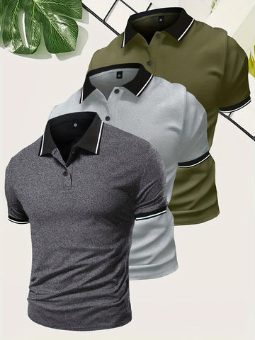 Herre Contrast Krave Slim Fit Kortærmet Polo T-shirts 3 i 1