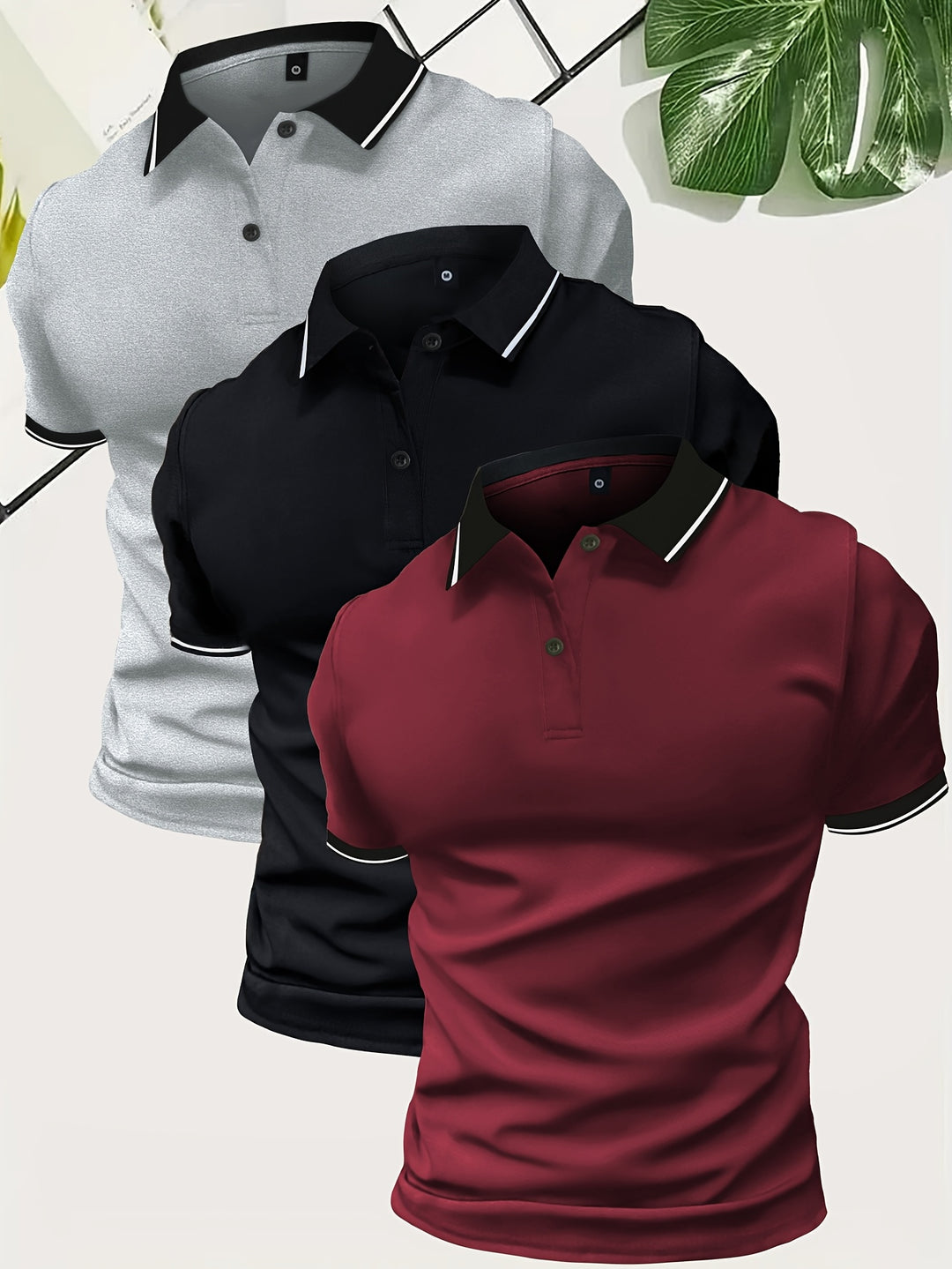 Herre Contrast Krave Slim Fit Kortærmet Polo T-shirts 3 i 1