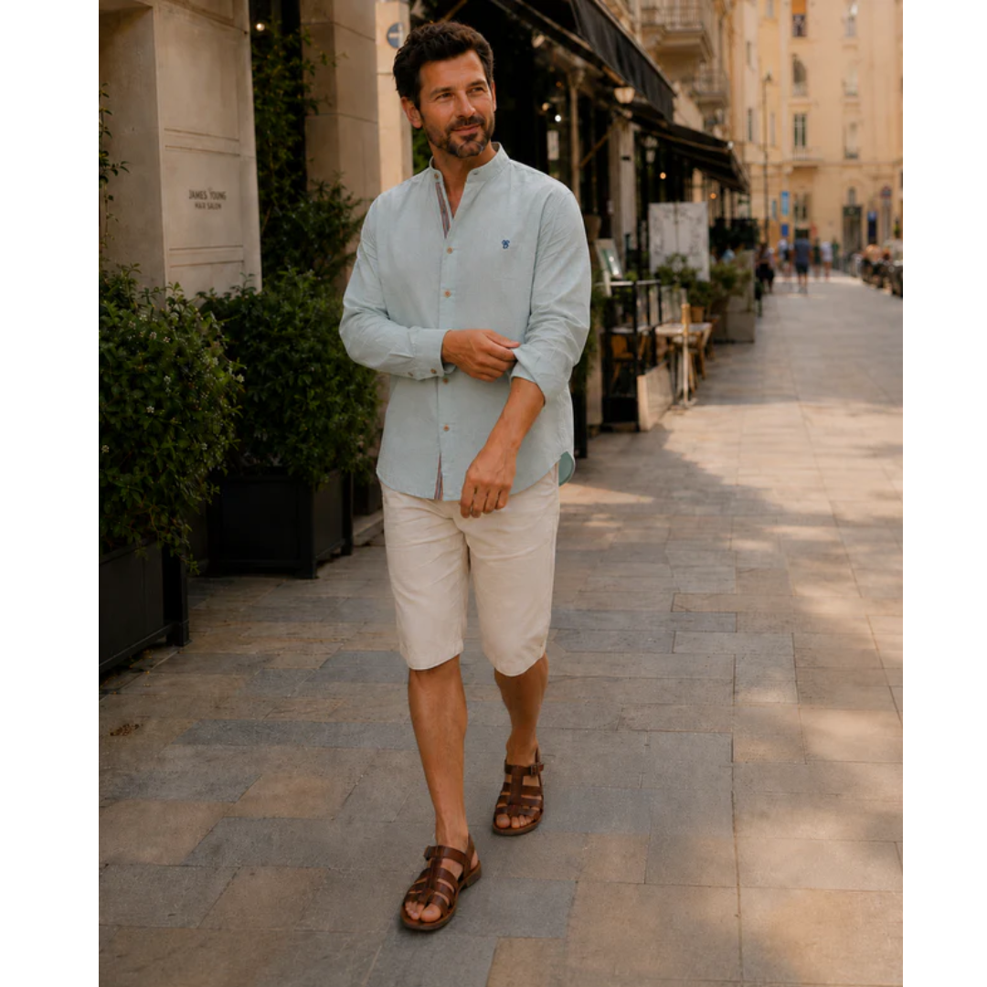 Herreskjorte med ståkrave og lange ærmer – Smart casual knap-op til hverdag og traditionelle begivenheder