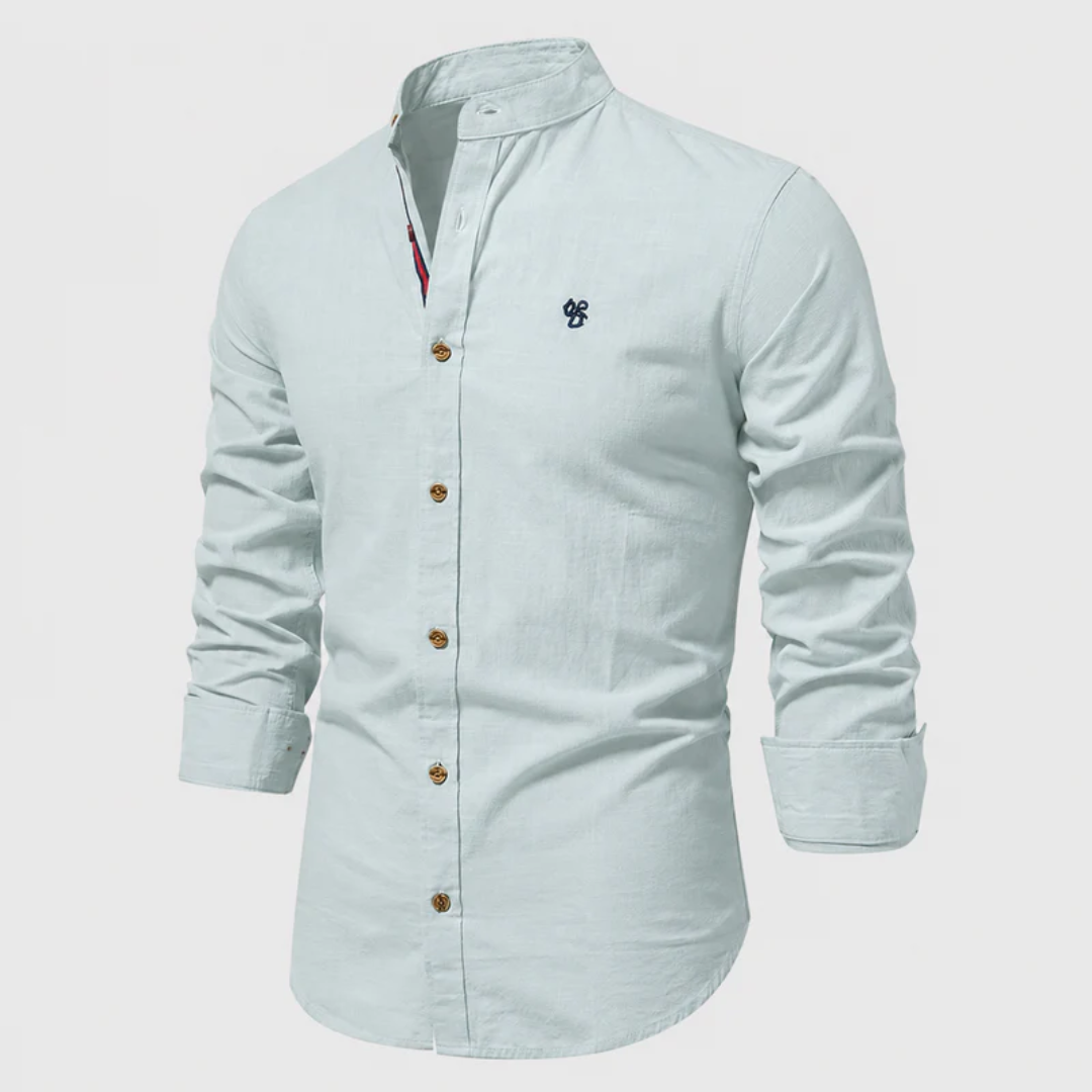 Herreskjorte med ståkrave og lange ærmer – Smart casual knap-op til hverdag og traditionelle begivenheder