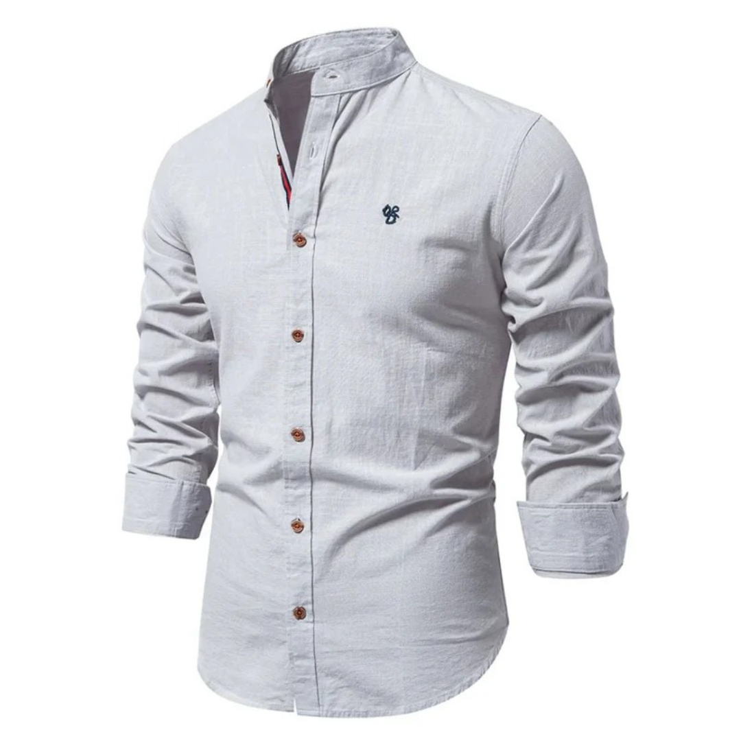 Herre Stand-Krave Langærmet Skjorte – Smart Casual Knap-Up til Hverdag og Traditionelle Begivenheder