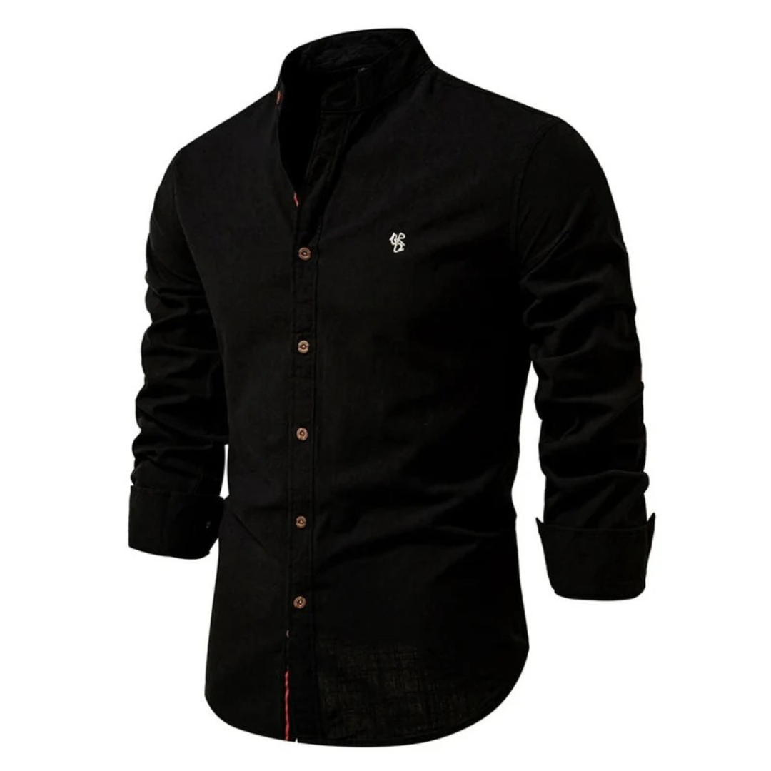 Herreskjorte med ståkrave og lange ærmer – Smart casual knap-op til hverdag og traditionelle begivenheder