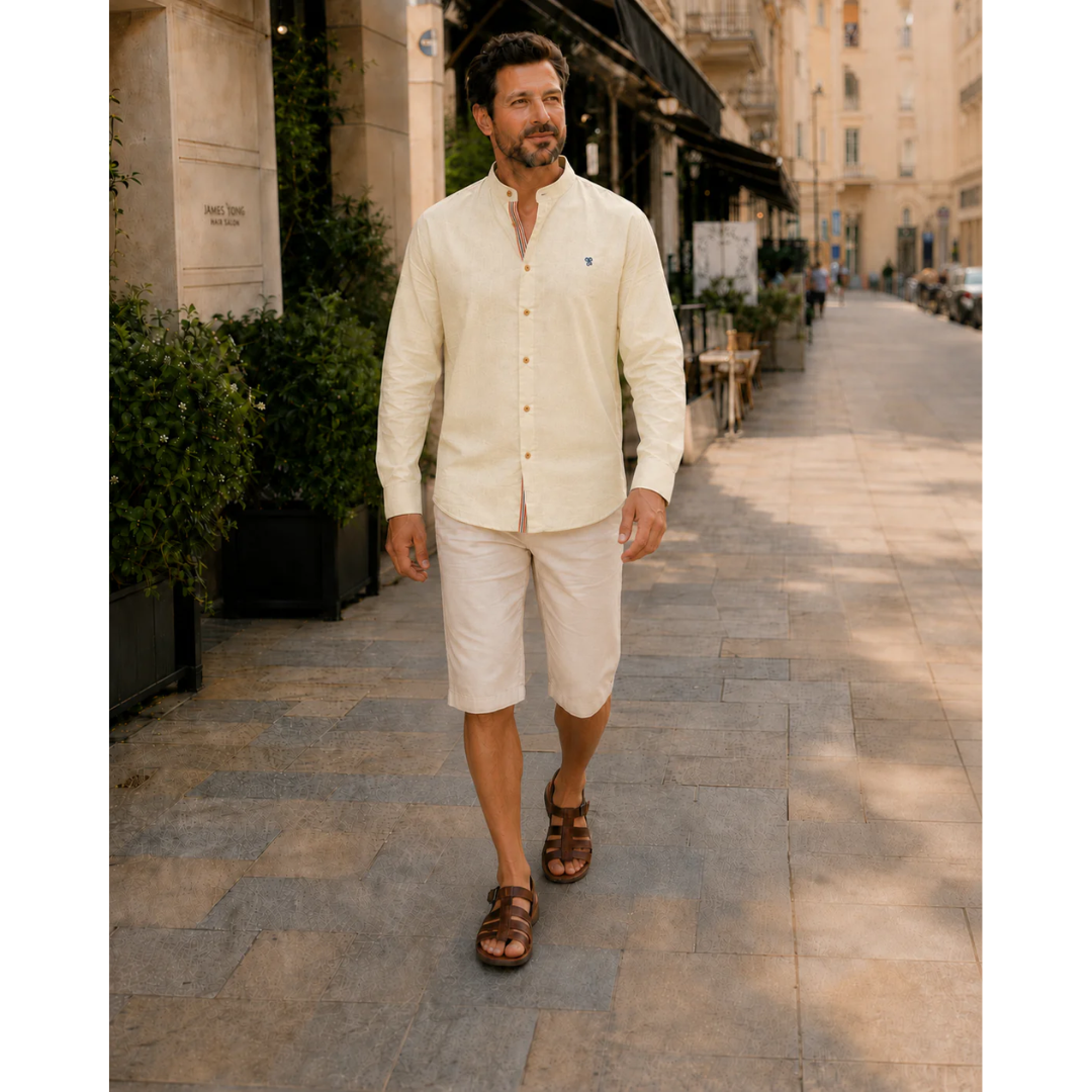 Herreskjorte med ståkrave og lange ærmer – Smart casual knap-op til hverdag og traditionelle begivenheder
