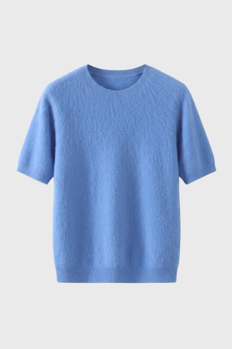 Herre Strikket Crew Neck T-Shirt med Ribkant