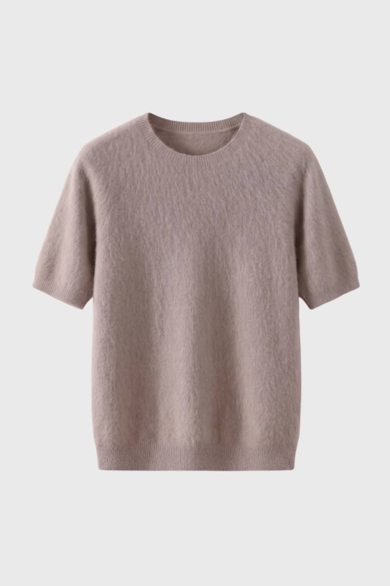 Herre Strikket T-Shirt med Rund Hals og Ribkant