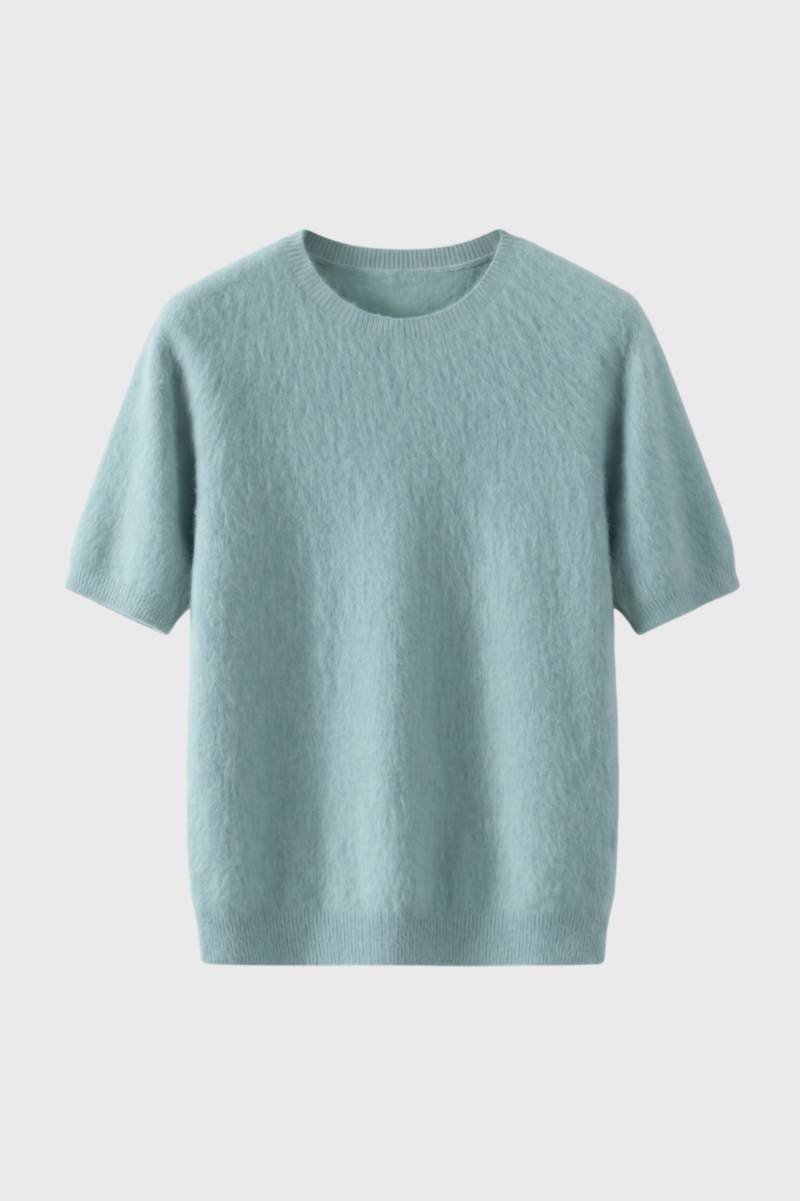 Herre Strikket Crew Neck T-Shirt med Ribkant