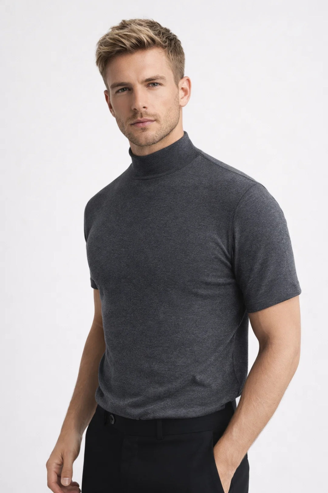 Herre Slim Fit Mock Neck Kortærmet Casual T-Shirt
