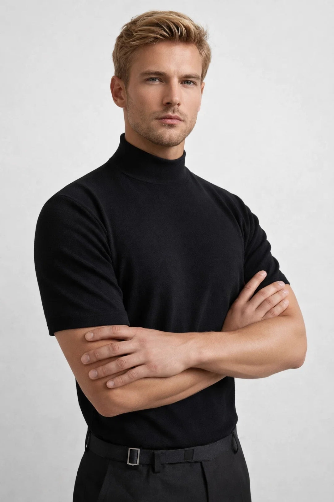 Herre Slim Fit Mock Neck Kortærmet Casual T-Shirt