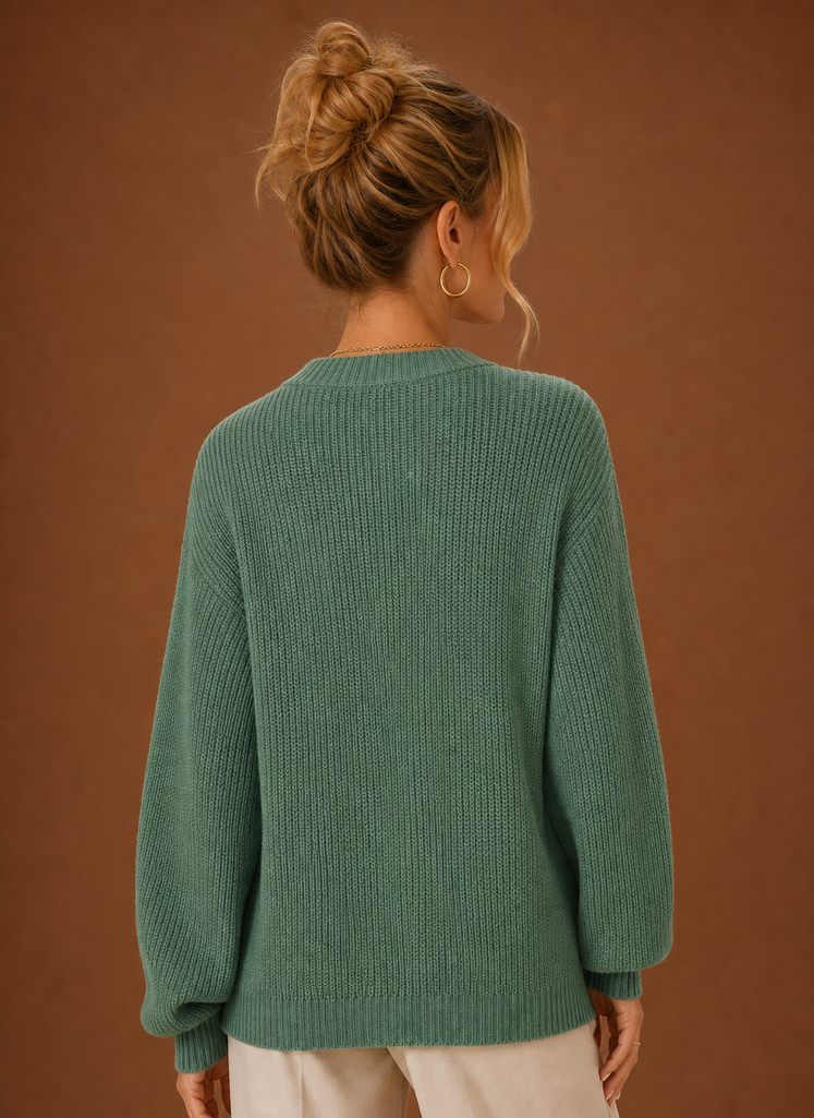 Kvinders V-Hals Strikket Cardigan - Knap Front Langærmet Sweater | Areleon