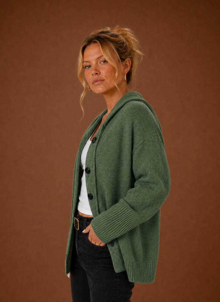 Kvinders Strikket Cardigan - Oversized Knappet Sweater | Areleon