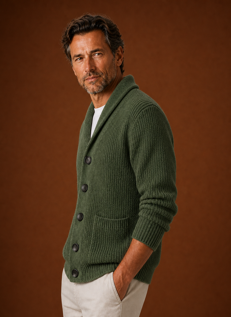Herre Skulderkrave Cardigan - Strikket Cardigan | Areleon