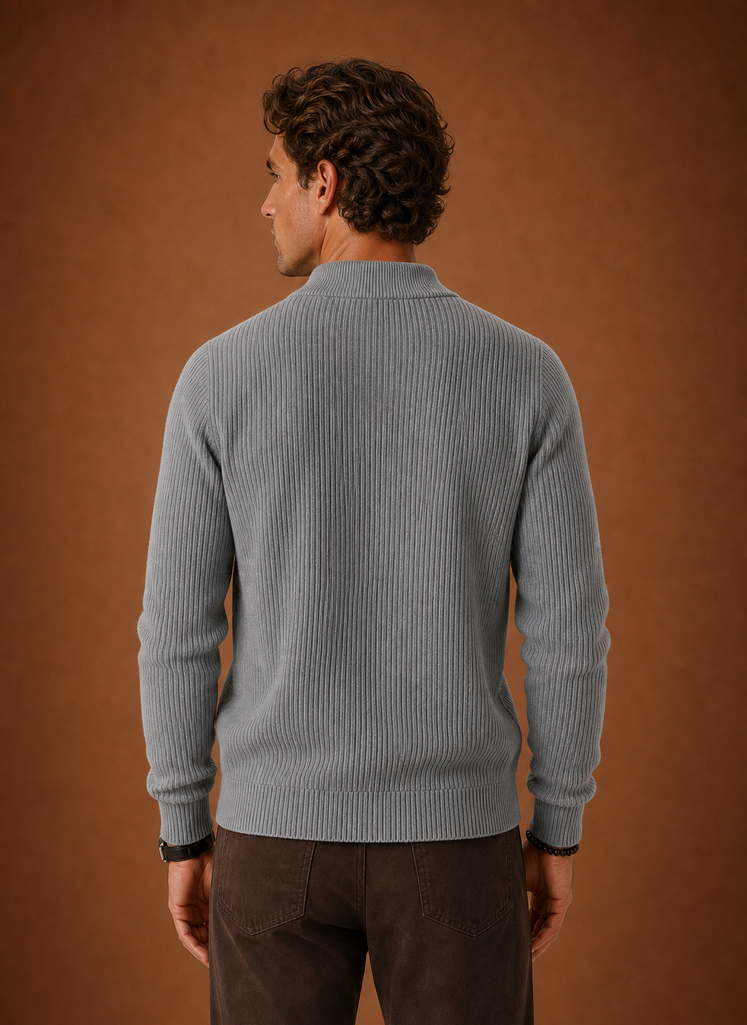 Herre Full Zip Strik Cardigan Sweater Ribbet Zip-Up Jakke | Areleon