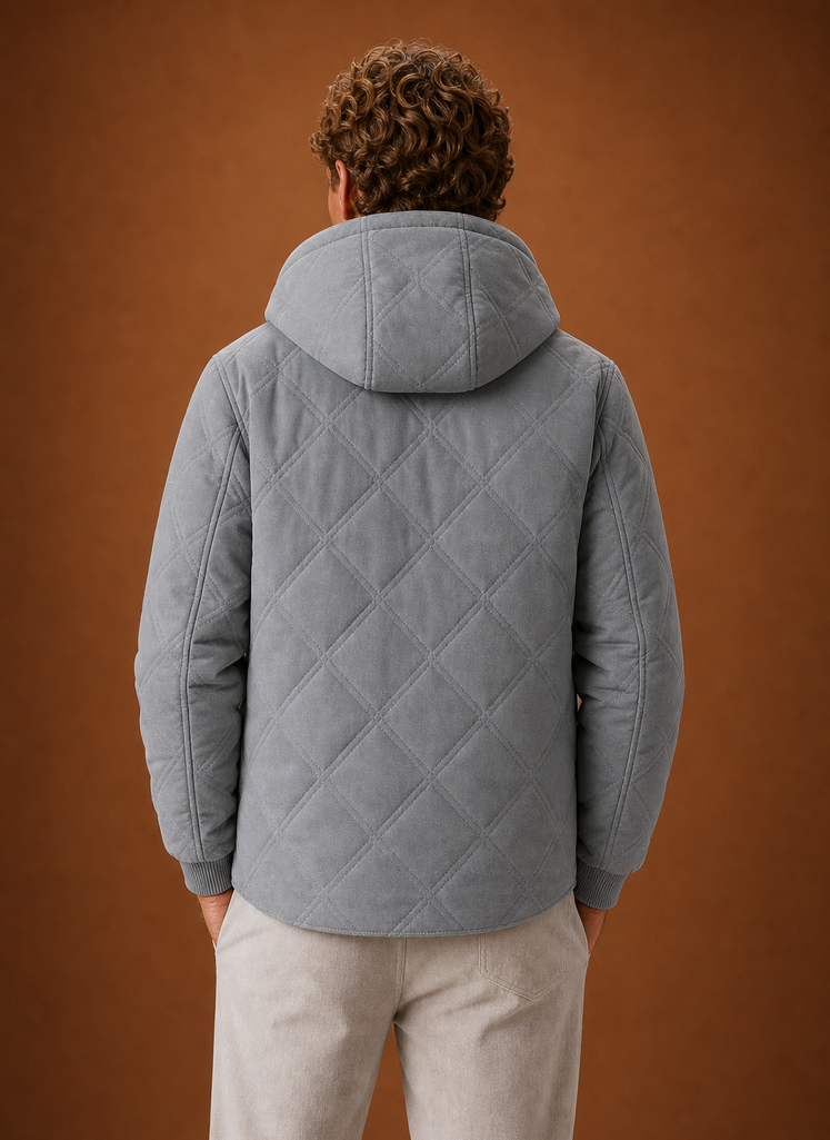 Herre Quilted Puffer Jakke - Hættefyldt Faux-Fur Foret Vinterjakke | Areleon