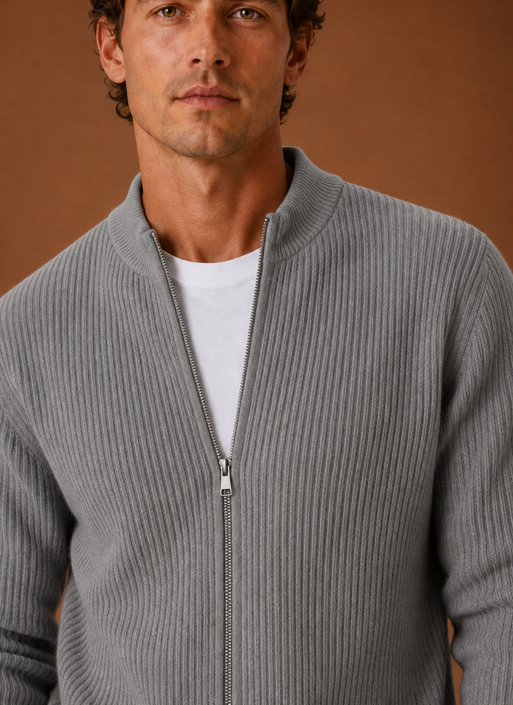 Herre Full Zip Strik Cardigan Sweater Ribbet Zip-Up Jakke | Areleon