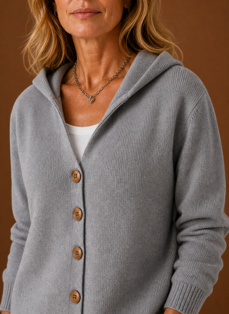 Kvinders Strikket Cardigan - Hættetrøje med Knappet Front | Areleon