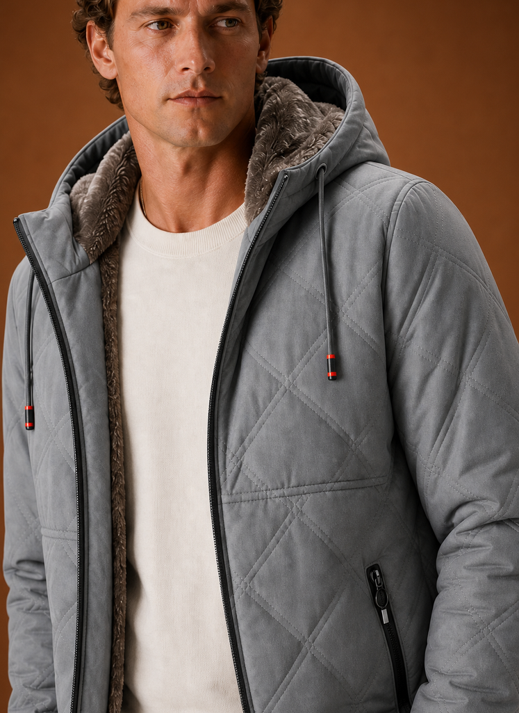 Herre Quilted Puffer Jakke - Hættefyldt Faux-Fur Foret Vinterjakke | Areleon