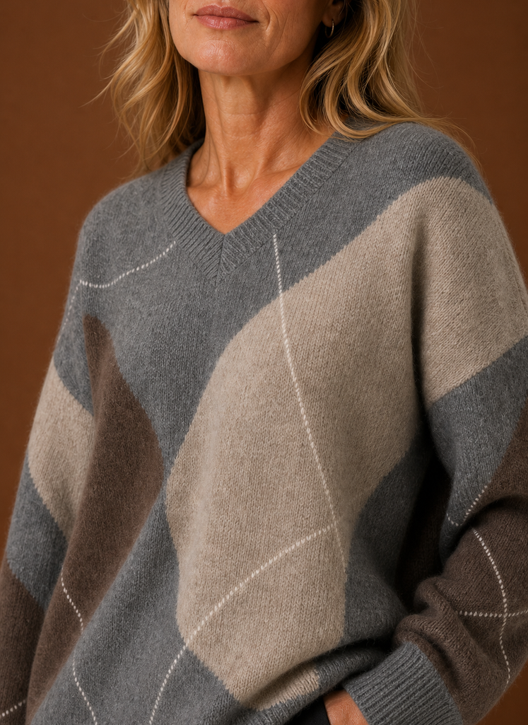 Dame Strik Pullover - Oversized Argyle Sweater | Areleon