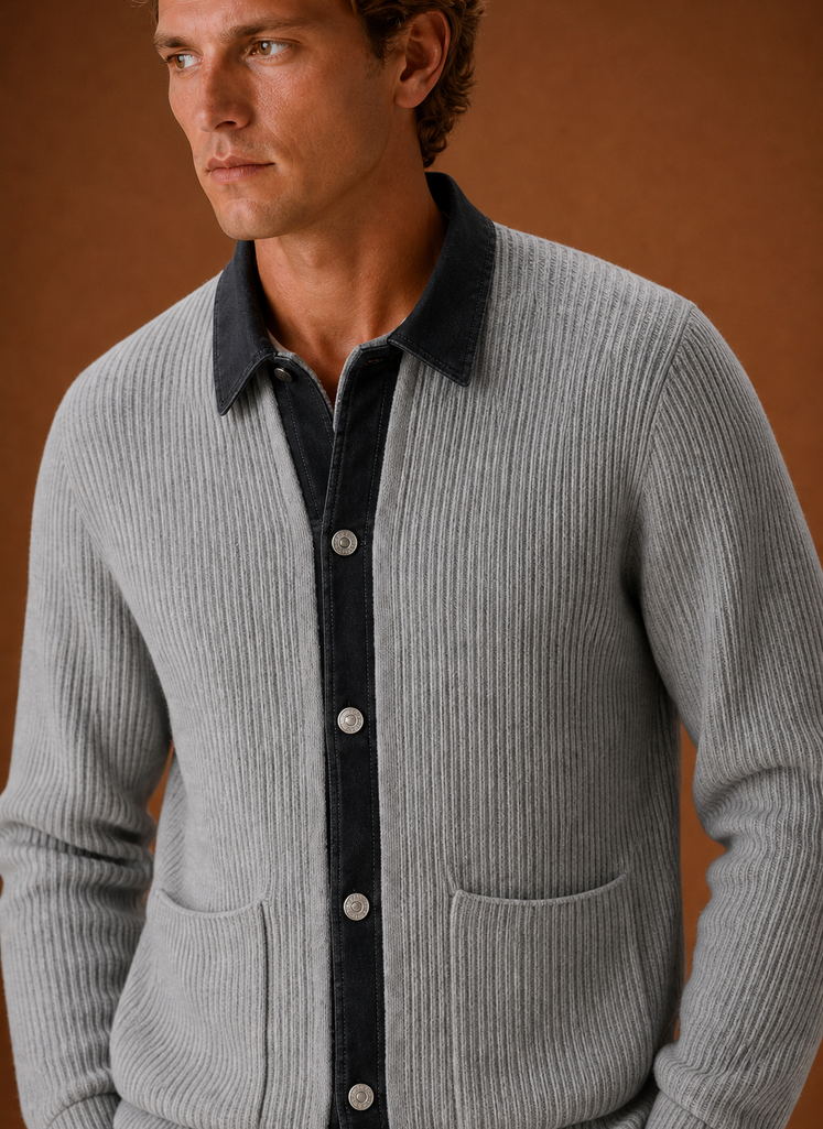 Herre Strikket Cardigan - Knappet Front Denim Sweater | Areleon