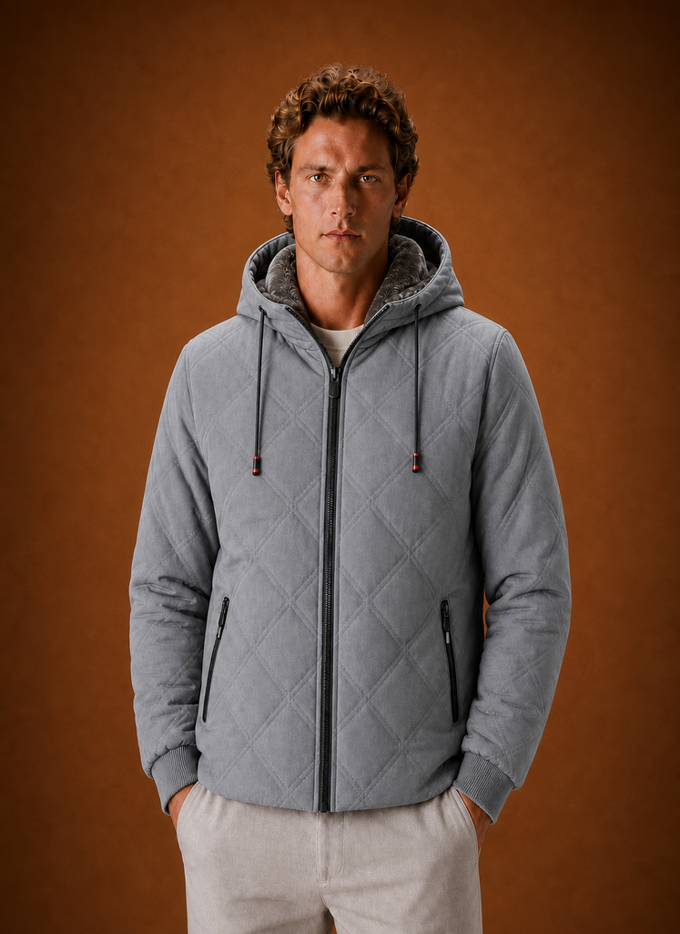 Herre Quilted Puffer Jakke - Hættejakke med Faux-Fur For | Areleon
