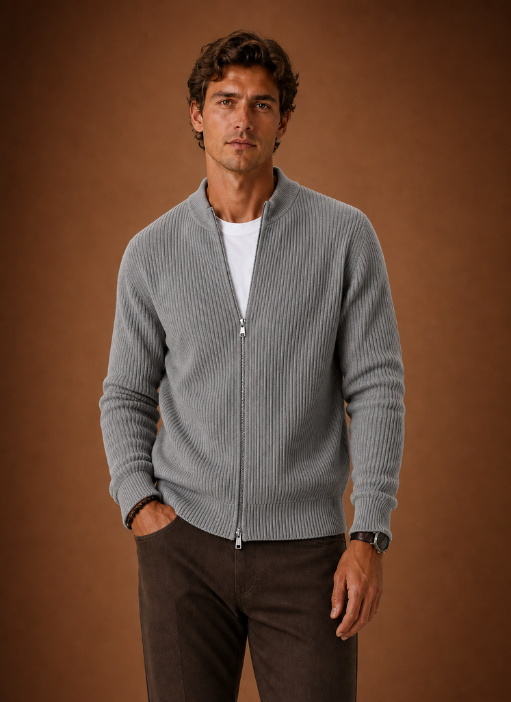 Herre Full Zip Strik Cardigan Sweater Ribbet Zip-Up Jakke | Areleon