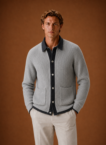 Herre Strikket Cardigan - Knappet Front Denim Sweater | Areleon