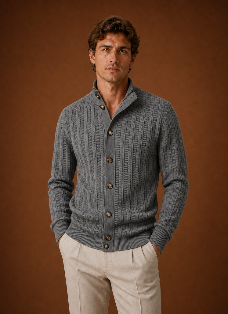 Herre Strikket Cardigan - Knap Front Sweater | Areleon