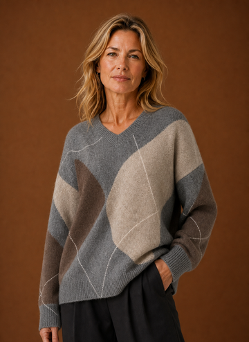 Dame Strik Pullover - Oversized Argyle Sweater | Areleon
