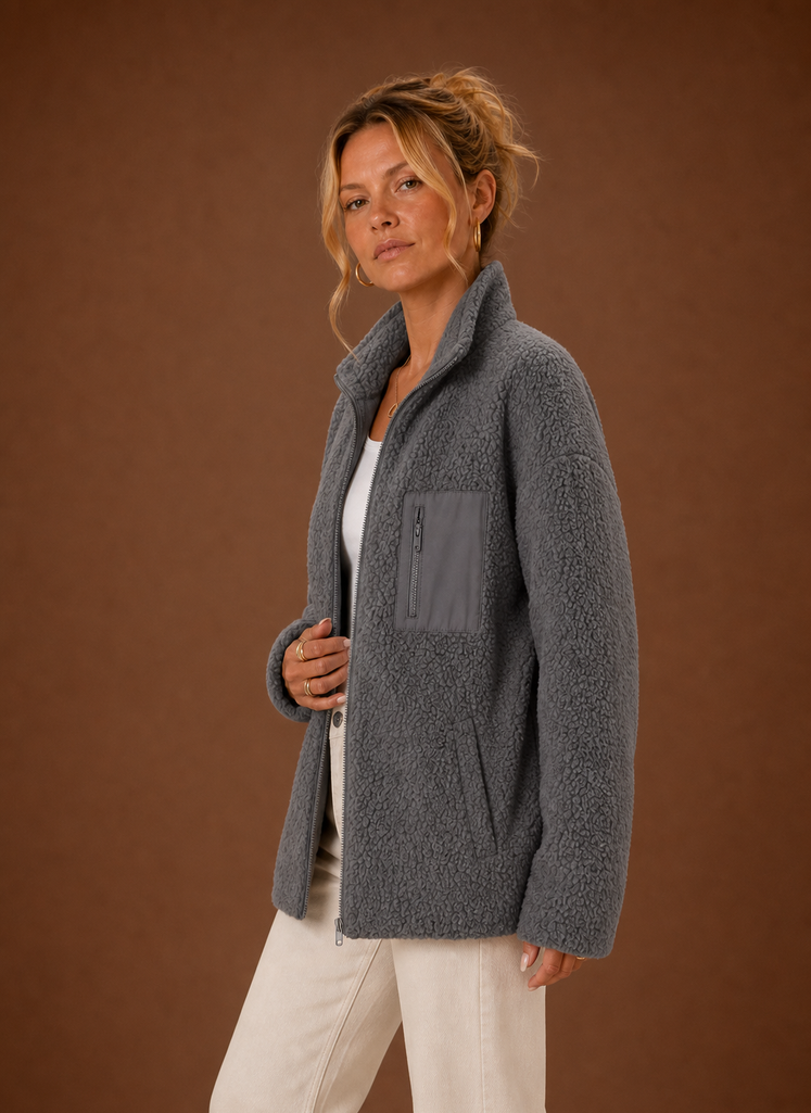 Dame Sherpa Zip-Up Jakke | Areleon
