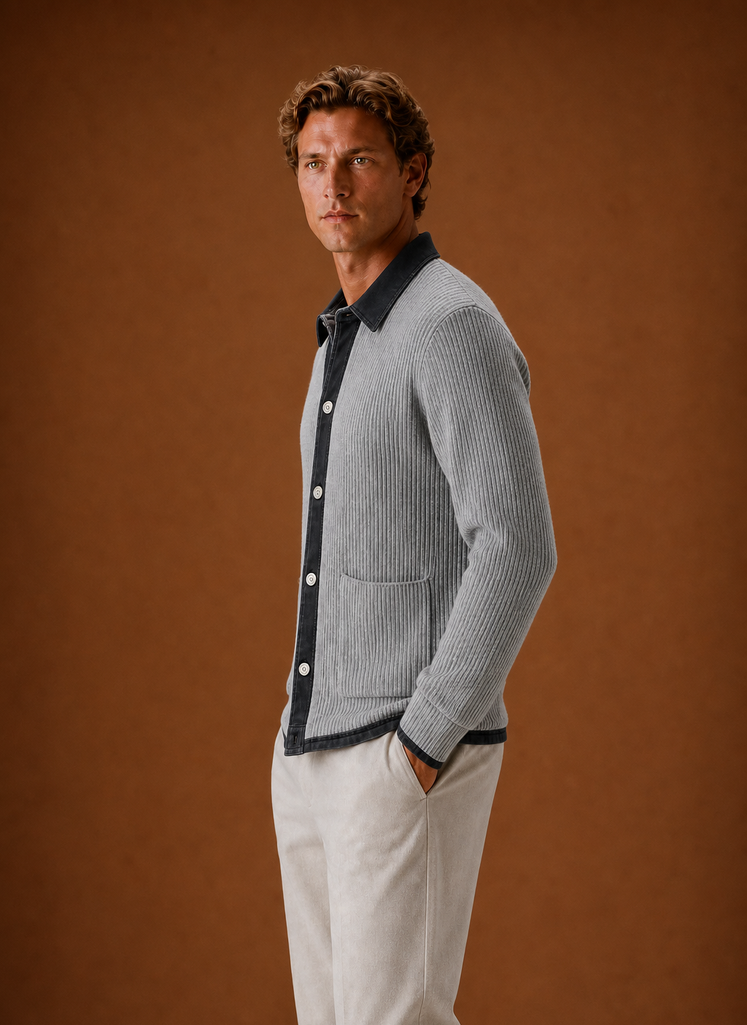 Herre Strikket Cardigan - Knappet Front Denim Sweater | Areleon