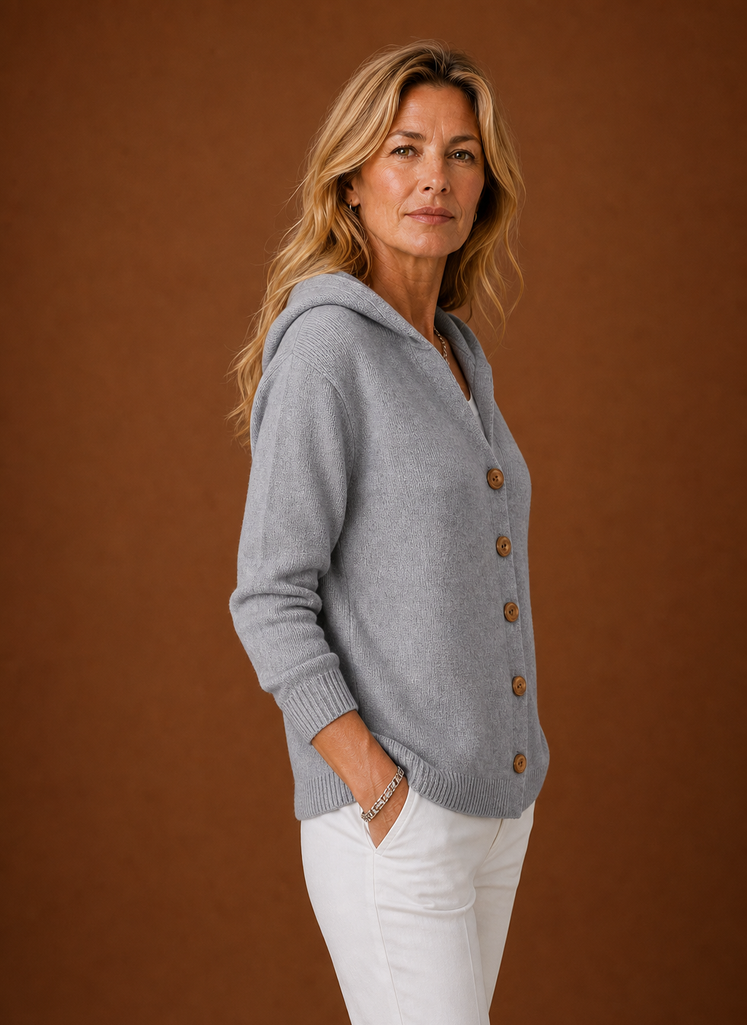 Kvinders Strikket Cardigan - Hættetrøje med Knappet Front | Areleon