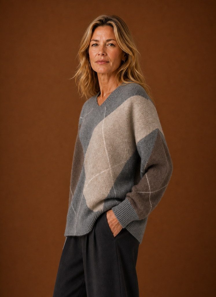 Dame Strik Pullover - Oversized Argyle Sweater | Areleon