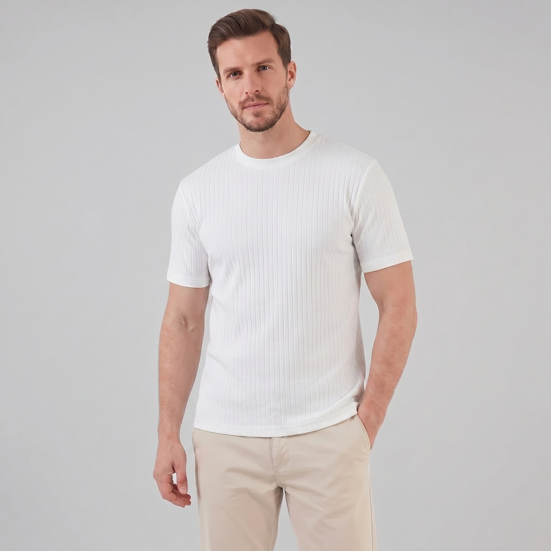 Herre Ribbet T-shirt Crew Neck Slim Fit Tee