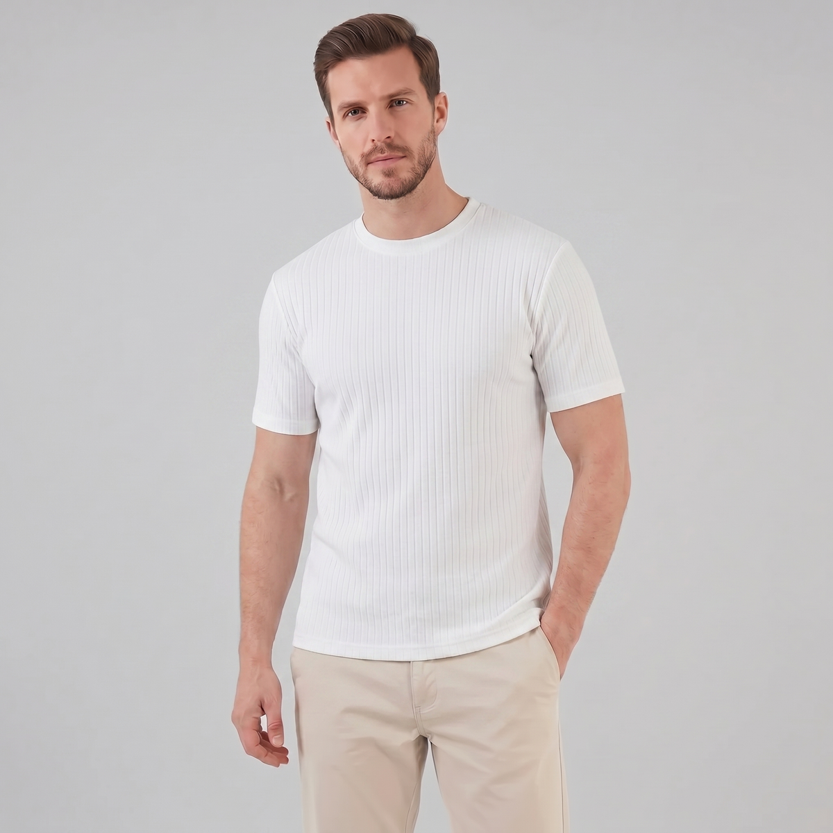 Herre Ribbet T-shirt Crew Neck Slim Fit Tee